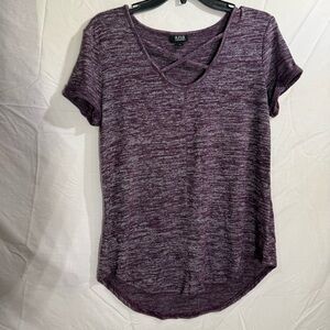 a.n.a Marled Plum & Gray Short Sleeve Top Size M